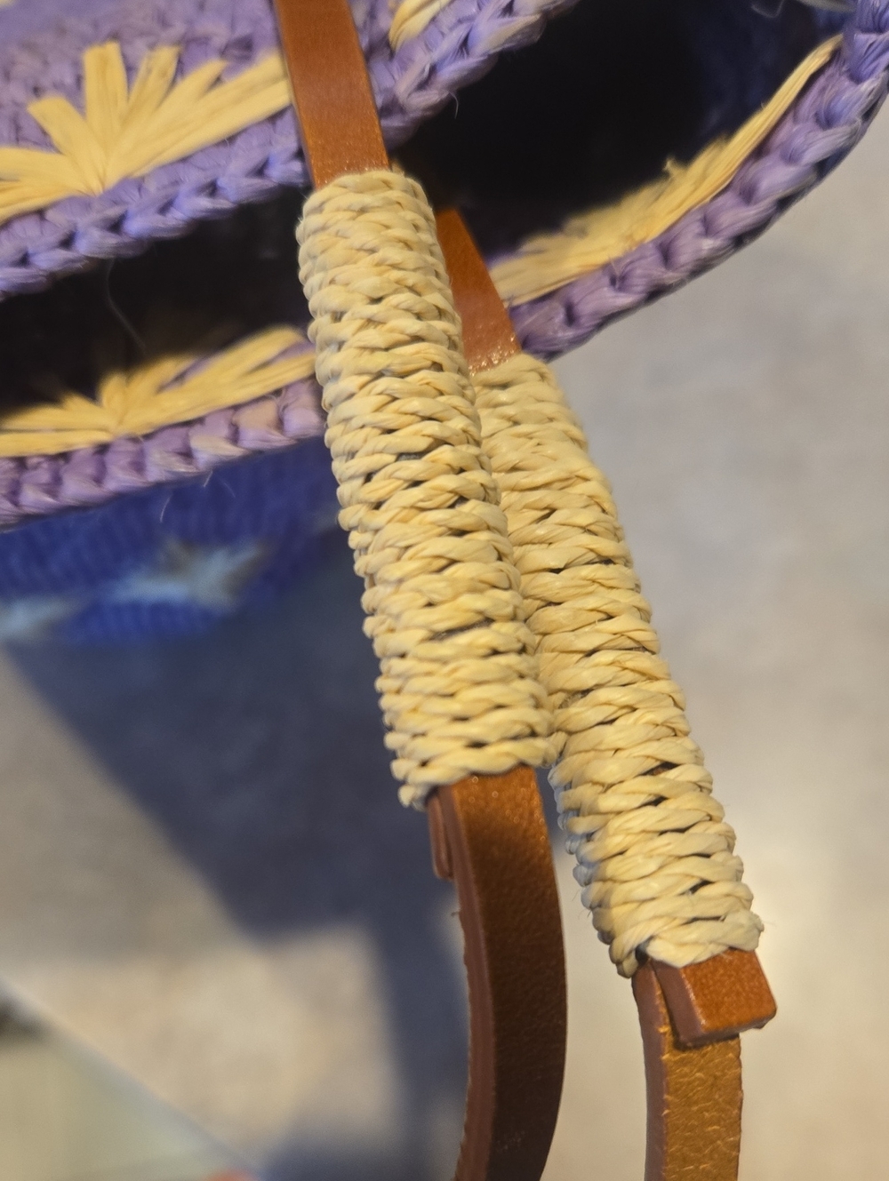 La Maroquinerie Sezane Paris Purple Raffia Bucket Shoulder/Crossbody Bag - Picture 11 of 13